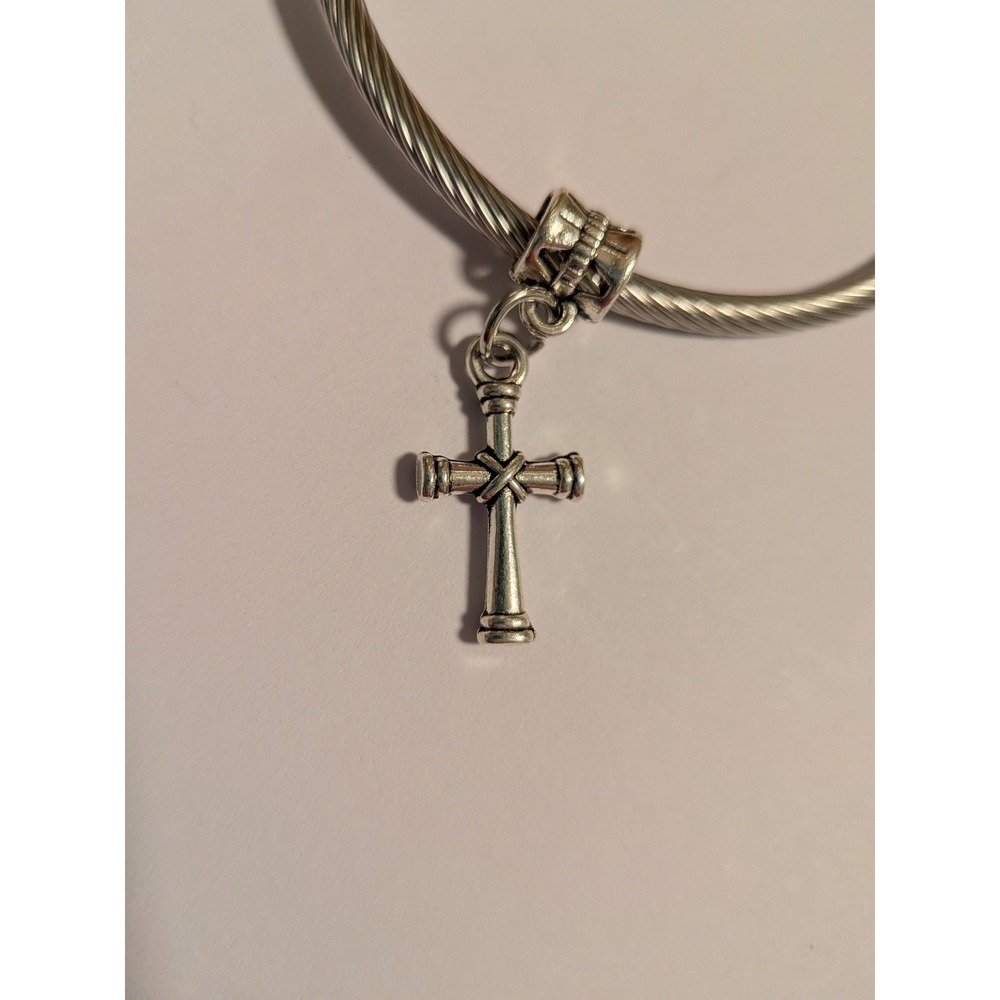 Silver Tone Celtic Cross Dangle Charm for European Style Bracelets Christian